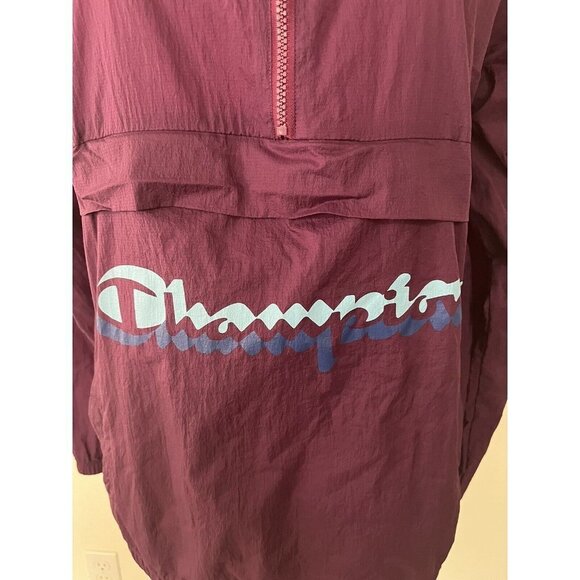 Champion Windbreaker Pullover Hoodie Adult L Purple 1/2 zip zipper pockets - Picture 3 of 11